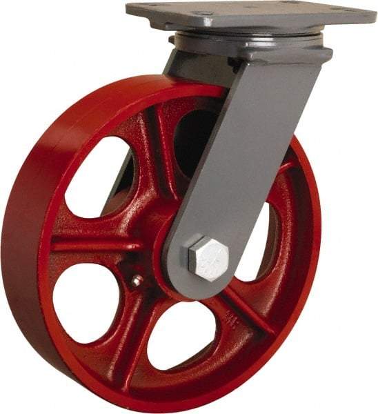 Hamilton - 10" Diam x 2-1/2" Wide x 12-1/16" OAH Top Plate Mount Swivel Caster - Cast Iron, 2,400 Lb Capacity, Tapered Roller Bearing, 4-1/2 x 6-1/2" Plate - Exact Industrial Supply