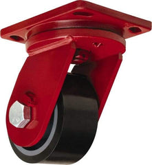 Hamilton - 6" Diam x 3" Wide x 8-1/2" OAH Top Plate Mount Swivel Caster - Polyurethane Mold onto Cast Iron Center, 2,860 Lb Capacity, Sealed Precision Ball Bearing, 6-1/2 x 7-1/2" Plate - Exact Industrial Supply