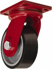 Hamilton - 8" Diam x 3" Wide x 10-1/2" OAH Top Plate Mount Swivel Caster - Polyurethane Mold onto Cast Iron Center, 3,250 Lb Capacity, Sealed Precision Ball Bearing, 6-1/2 x 7-1/2" Plate - Exact Industrial Supply