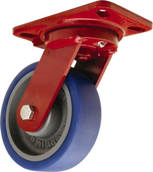 Hamilton - 6" Diam x 2" Wide x 7-3/4" OAH Top Plate Mount Swivel Caster - Polyurethane Mold onto Cast Iron Center, 960 Lb Capacity, Tapered Roller Bearing, 4-1/2 x 6-1/2" Plate - Exact Industrial Supply