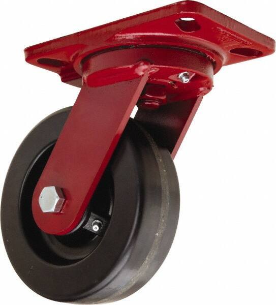 Hamilton - 6" Diam x 2" Wide x 7-3/4" OAH Top Plate Mount Swivel Caster - Phenolic, 1,200 Lb Capacity, Straight Roller Bearing, 4-1/2 x 6-1/2" Plate - Exact Industrial Supply