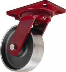 Hamilton - 6" Diam x 2" Wide x 7-3/4" OAH Top Plate Mount Swivel Caster - Forged Steel, 2,000 Lb Capacity, Tapered Roller Bearing, 4-1/2 x 6-1/2" Plate - Exact Industrial Supply