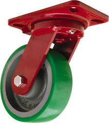 Hamilton - 6" Diam x 2" Wide x 7-3/4" OAH Top Plate Mount Swivel Caster - Polyurethane Mold onto Cast Iron Center, 1,200 Lb Capacity, Tapered Roller Bearing, 4-1/2 x 6-1/2" Plate - Exact Industrial Supply
