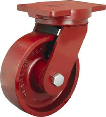 Hamilton - 8" Diam x 2-1/2" Wide x 10-1/2" OAH Top Plate Mount Swivel Caster - Cast Iron, 2,500 Lb Capacity, Straight Roller Bearing, 6-1/8 x 7-1/2" Plate - Exact Industrial Supply