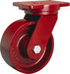 Hamilton - 8" Diam x 3" Wide x 10-1/2" OAH Top Plate Mount Swivel Caster - Cast Iron, 2,600 Lb Capacity, Tapered Roller Bearing, 6-1/8 x 7-1/2" Plate - Exact Industrial Supply