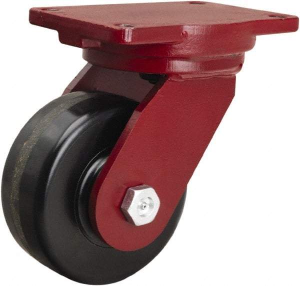 Hamilton - 6" Diam x 2-1/2" Wide x 8-1/2" OAH Top Plate Mount Swivel Caster - Phenolic, 1,800 Lb Capacity, Tapered Roller Bearing, 6-1/8 x 7-1/2" Plate - Exact Industrial Supply