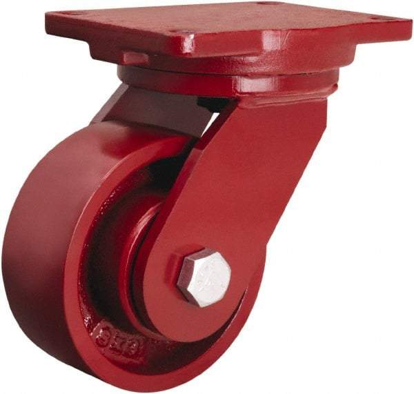 Hamilton - 6" Diam x 2-1/2" Wide x 8-1/2" OAH Top Plate Mount Swivel Caster - Cast Iron, 2,200 Lb Capacity, Tapered Roller Bearing, 6-1/8 x 7-1/2" Plate - Exact Industrial Supply