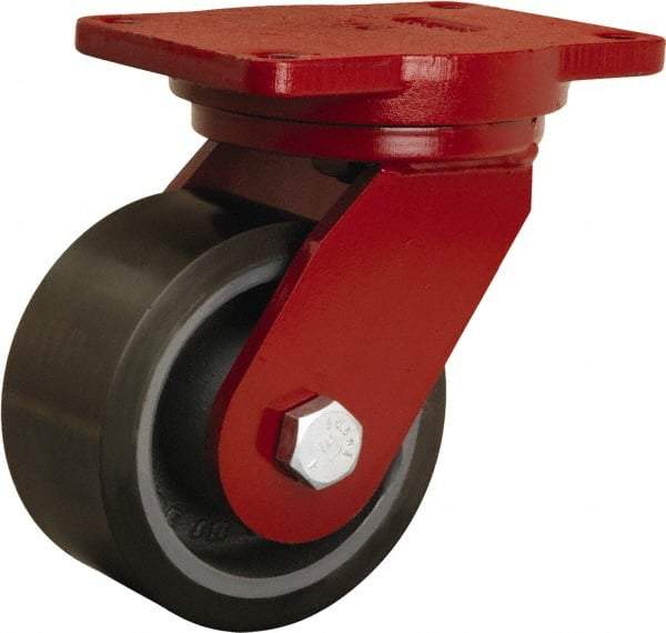 Hamilton - 6" Diam x 3" Wide x 8-1/2" OAH Top Plate Mount Swivel Caster - Polyurethane Mold onto Cast Iron Center, 2,860 Lb Capacity, Sealed Precision Ball Bearing, 6-1/8 x 7-1/2" Plate - Exact Industrial Supply