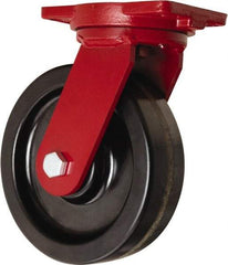 Hamilton - 10" Diam x 3" Wide x 12-1/2" OAH Top Plate Mount Swivel Caster - Phenolic, 2,900 Lb Capacity, Straight Roller Bearing, 6-1/8 x 7-1/2" Plate - Exact Industrial Supply