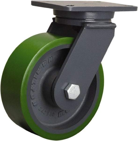 Hamilton - 8" Diam x 3" Wide x 10-1/2" OAH Top Plate Mount Swivel Caster - Polyurethane Mold onto Cast Iron Center, 2,500 Lb Capacity, Tapered Roller Bearing, 5-1/4 x 7-1/4" Plate - Exact Industrial Supply