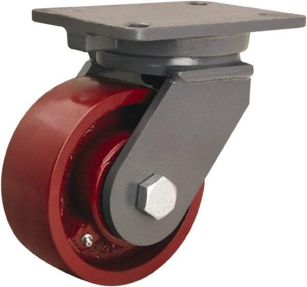 Hamilton - 6" Diam x 2-1/2" Wide x 8" OAH Top Plate Mount Swivel Caster - Cast Iron, 2,200 Lb Capacity, Straight Roller Bearing, 5-1/4 x 7-1/4" Plate - Exact Industrial Supply