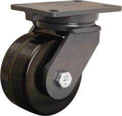 Hamilton - 6" Diam x 3" Wide x 8" OAH Top Plate Mount Swivel Caster - Phenolic, 2,000 Lb Capacity, Tapered Roller Bearing, 5-1/4 x 7-1/4" Plate - Exact Industrial Supply