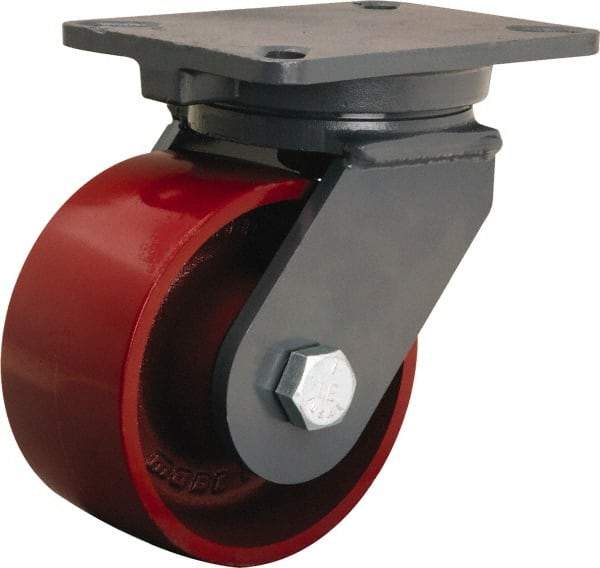 Hamilton - 6" Diam x 3" Wide x 8" OAH Top Plate Mount Swivel Caster - Cast Iron, 2,500 Lb Capacity, Tapered Roller Bearing, 5-1/4 x 7-1/4" Plate - Exact Industrial Supply