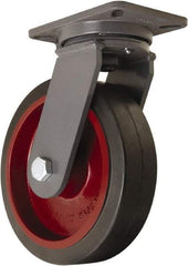 Hamilton - 10" Diam x 3" Wide x 12-1/2" OAH Top Plate Mount Swivel Caster - Rubber Mold on Cast Iron, 1,000 Lb Capacity, Precision Tapered Roller Bearing, 5-1/4 x 7-1/4" Plate - Exact Industrial Supply
