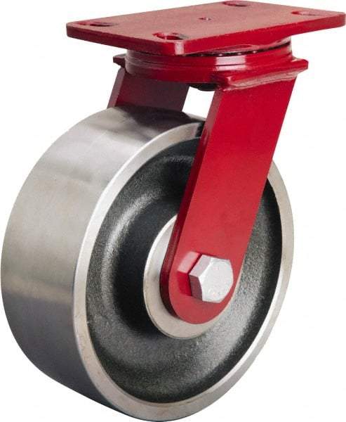 Hamilton - 8" Diam x 3" Wide x 10-1/8" OAH Top Plate Mount Swivel Caster - Forged Steel, 2,200 Lb Capacity, Sealed Precision Ball Bearing, 4-1/2 x 6-1/2" Plate - Exact Industrial Supply