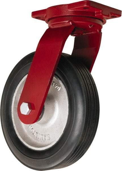 Hamilton - 12" Diam x 2-3/4" Wide, Rubber Swivel Caster - 800 Lb Capacity, Top Plate Mount, 6-1/8" x 7-1/2" Plate, Straight Roller Bearing - Exact Industrial Supply