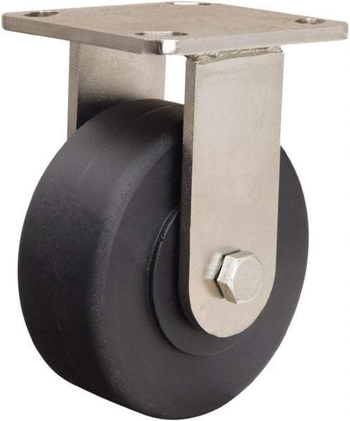 Hamilton - 5" Diam x 2" Wide x 6-1/2" OAH Top Plate Mount Rigid Caster - Nylon, 1,600 Lb Capacity, Stainless Steel Double Shielded Precision Ball Bearing, 4 x 4-1/2" Plate - Exact Industrial Supply