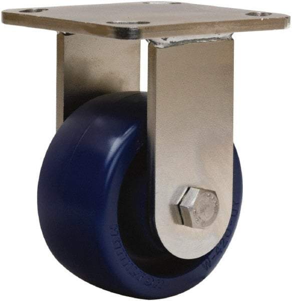 Hamilton - 4" Diam x 2" Wide x 5-5/8" OAH Top Plate Mount Rigid Caster - Polyurethane, 750 Lb Capacity, Stainless Steel Double Shielded Precision Ball Bearing, 4 x 4-1/2" Plate - Exact Industrial Supply