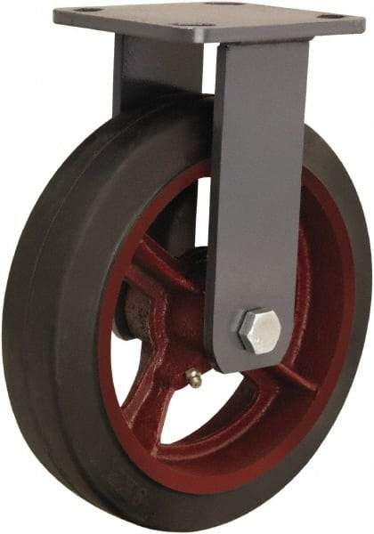 Hamilton - 8" Diam x 2" Wide x 9-1/2" OAH Top Plate Mount Rigid Caster - Rubber Mold on Cast Iron, 500 Lb Capacity, Tapered Roller Bearing, 4 x 4-1/2" Plate - Exact Industrial Supply