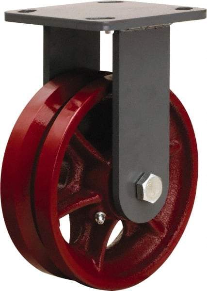 Hamilton - 6" Diam x 2" Wide, Iron Rigid Caster - 1,000 Lb Capacity, Top Plate Mount, 4" x 4-1/2" Plate, Straight Roller Bearing - Exact Industrial Supply