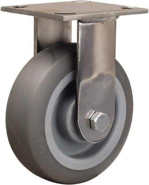 Hamilton - 6" Diam x 2" Wide x 7-1/2" OAH Top Plate Mount Rigid Caster - Rubber Mold on Polyolefin, 410 Lb Capacity, Delrin Bearing, 3-3/4 x 4-1/2" Plate - Exact Industrial Supply