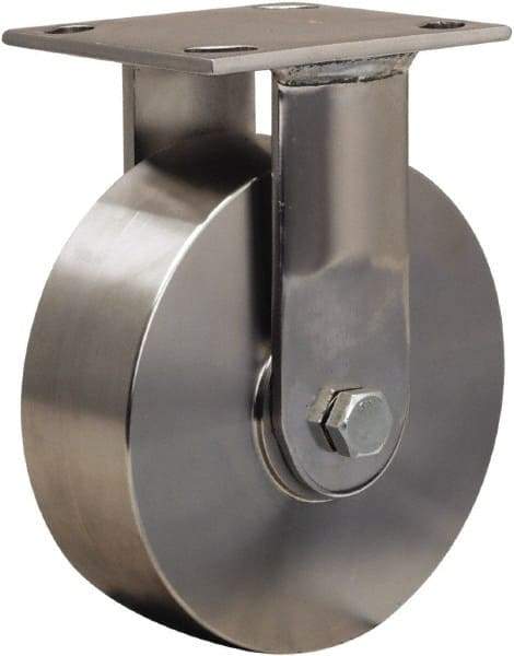 Hamilton - 6" Diam x 2" Wide x 7-1/2" OAH Top Plate Mount Rigid Caster - Forged Steel, 800 Lb Capacity, Plain Bore Bearing, 3-3/4 x 4-1/2" Plate - Exact Industrial Supply