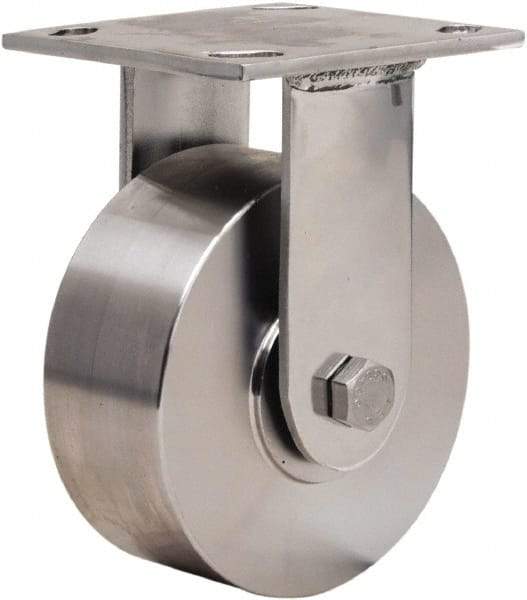 Hamilton - 5" Diam x 2" Wide x 6-1/2" OAH Top Plate Mount Rigid Caster - Forged Steel, 800 Lb Capacity, Plain Bore Bearing, 3-3/4 x 4-1/2" Plate - Exact Industrial Supply
