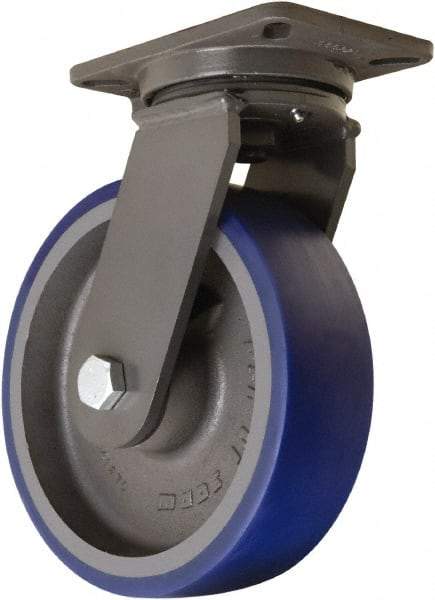 Hamilton - 10" Diam x 3" Wide x 12-1/2" OAH Top Plate Mount Swivel Caster - Polyurethane Mold onto Cast Iron Center, 2,400 Lb Capacity, Tapered Roller Bearing, 5-1/4 x 7-1/4" Plate - Exact Industrial Supply