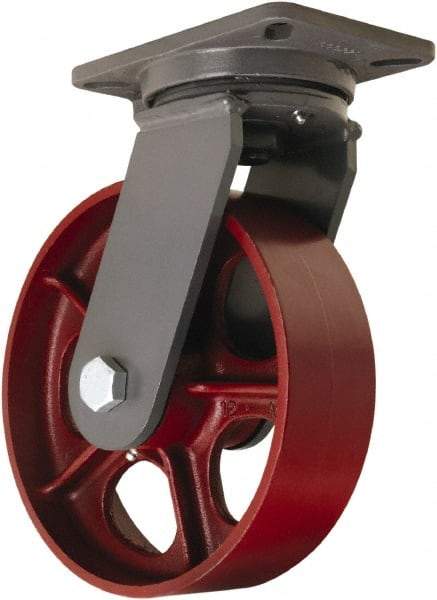 Hamilton - 10" Diam x 3" Wide x 12-1/2" OAH Top Plate Mount Swivel Caster - Cast Iron, 2,600 Lb Capacity, Tapered Roller Bearing, 5-1/4 x 7-1/4" Plate - Exact Industrial Supply