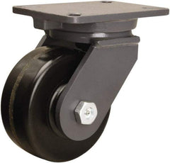 Hamilton - 6" Diam x 2-1/2" Wide x 8" OAH Top Plate Mount Swivel Caster - Phenolic, 1,800 Lb Capacity, Tapered Roller Bearing, 5-1/4 x 7-1/4" Plate - Exact Industrial Supply