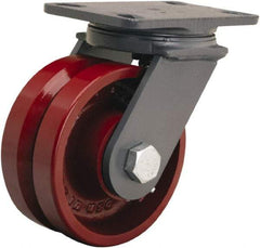 Hamilton - 6" Diam x 2-3/4" Wide, Iron Swivel Caster - 2,500 Lb Capacity, Top Plate Mount, 5-1/4" x 7-1/4" Plate, Tapered Roller Bearing - Exact Industrial Supply