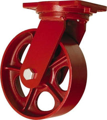 Hamilton - 10" Diam x 3" Wide x 12-1/2" OAH Top Plate Mount Swivel Caster - Cast Iron, 2,600 Lb Capacity, Tapered Roller Bearing, 6-1/8 x 7-1/2" Plate - Exact Industrial Supply