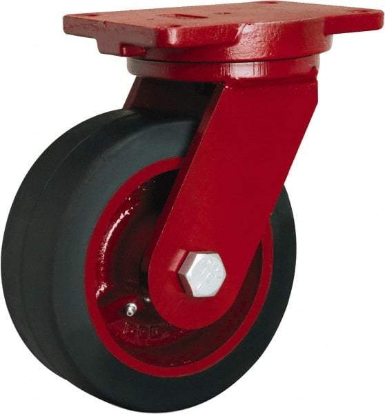 Hamilton - 10" Diam x 3" Wide x 12-1/2" OAH Top Plate Mount Swivel Caster - Rubber Mold on Cast Iron, 1,000 Lb Capacity, Straight Roller Bearing, 6-1/8 x 7-1/2" Plate - Exact Industrial Supply