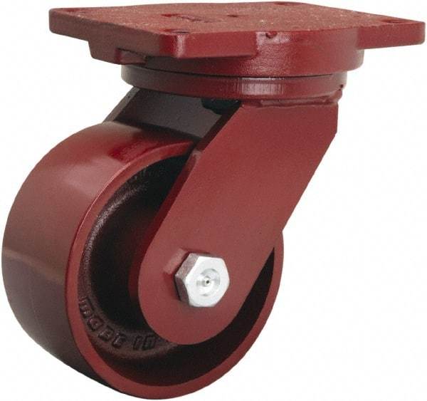 Hamilton - 6" Diam x 3" Wide x 8-1/2" OAH Top Plate Mount Swivel Caster - Cast Iron, 2,500 Lb Capacity, Sealed Precision Ball Bearing, 6-1/8 x 7-1/2" Plate - Exact Industrial Supply