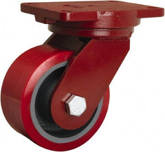 Hamilton - 6" Diam x 3" Wide x 8-1/2" OAH Top Plate Mount Swivel Caster - Polyurethane Mold on Forged Steel, 2,600 Lb Capacity, Sealed Precision Ball Bearing, 6-1/8 x 7-1/2" Plate - Exact Industrial Supply