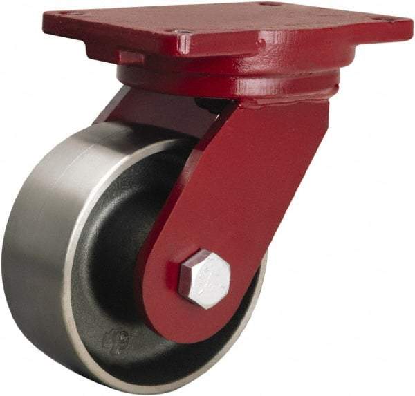 Hamilton - 6" Diam x 2-1/2" Wide x 8-1/2" OAH Top Plate Mount Swivel Caster - Forged Steel, 3,500 Lb Capacity, Tapered Roller Bearing, 6-1/8 x 7-1/2" Plate - Exact Industrial Supply