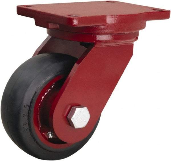 Hamilton - 6" Diam x 2-1/2" Wide x 8-1/2" OAH Top Plate Mount Swivel Caster - Rubber Mold on Cast Iron, 540 Lb Capacity, Precision Tapered Roller Bearing, 6-1/8 x 7-1/2" Plate - Exact Industrial Supply