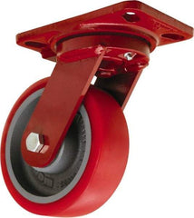 Hamilton - 6" Diam x 2" Wide x 7-3/4" OAH Top Plate Mount Swivel Caster - Polyurethane Mold onto Cast Iron Center, 1,400 Lb Capacity, Tapered Roller Bearing, 4-1/2 x 6-1/2" Plate - Exact Industrial Supply