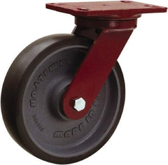 Hamilton - 8" Diam x 2" Wide x 9-3/4" OAH Top Plate Mount Swivel Caster - Polyurethane Mold onto Cast Iron Center, 1,950 Lb Capacity, Tapered Roller Bearing, 4-1/2 x 6-1/2" Plate - Exact Industrial Supply
