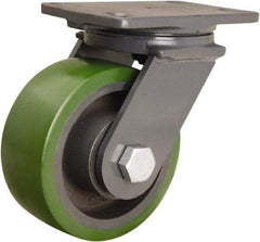 Hamilton - 6" Diam x 2-1/2" Wide x 7-3/4" OAH Top Plate Mount Swivel Caster - Polyurethane Mold onto Cast Iron Center, 1,600 Lb Capacity, Tapered Roller Bearing, 4-1/2 x 6-1/2" Plate - Exact Industrial Supply