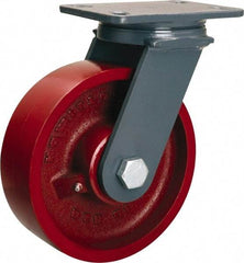 Hamilton - 8" Diam x 2-1/2" Wide x 10-1/4" OAH Top Plate Mount Swivel Caster - Cast Iron, 2,400 Lb Capacity, Tapered Roller Bearing, 4-1/2 x 6-1/2" Plate - Exact Industrial Supply