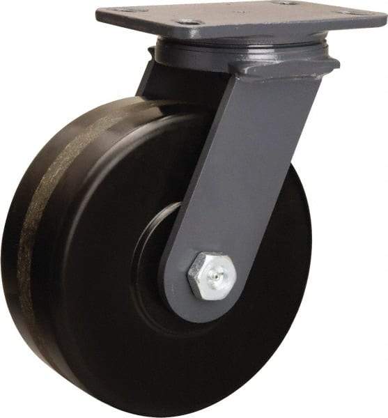 Hamilton - 8" Diam x 3" Wide x 10-1/4" OAH Top Plate Mount Swivel Caster - Phenolic, 2,400 Lb Capacity, Tapered Roller Bearing, 4-1/2 x 6-1/2" Plate - Exact Industrial Supply