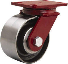 Hamilton - 6" Diam x 3" Wide x 7-1/2" OAH Top Plate Mount Swivel Caster - Forged Steel, 2,200 Lb Capacity, Tapered Roller Bearing, 4-1/2 x 6-1/2" Plate - Exact Industrial Supply