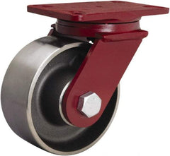 Hamilton - 6" Diam x 2-1/2" Wide x 7-1/2" OAH Top Plate Mount Swivel Caster - Forged Steel, 2,200 Lb Capacity, Tapered Roller Bearing, 4-1/2 x 6-1/2" Plate - Exact Industrial Supply