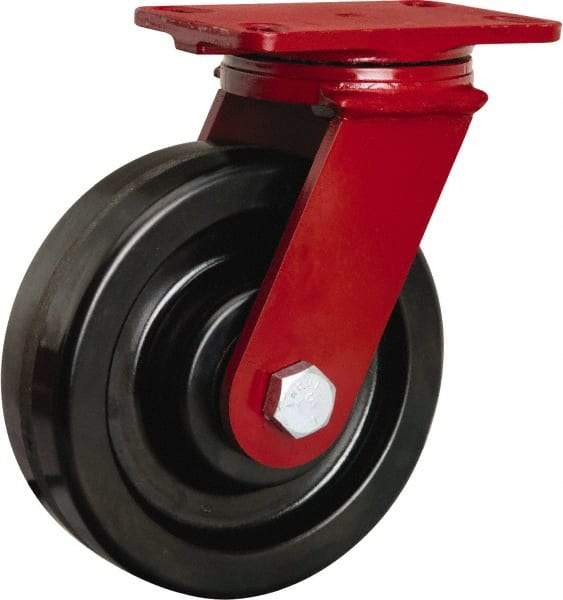 Hamilton - 8" Diam x 2-1/2" Wide x 10-1/8" OAH Top Plate Mount Swivel Caster - Phenolic, 2,000 Lb Capacity, Straight Roller Bearing, 4-1/2 x 6-1/2" Plate - Exact Industrial Supply