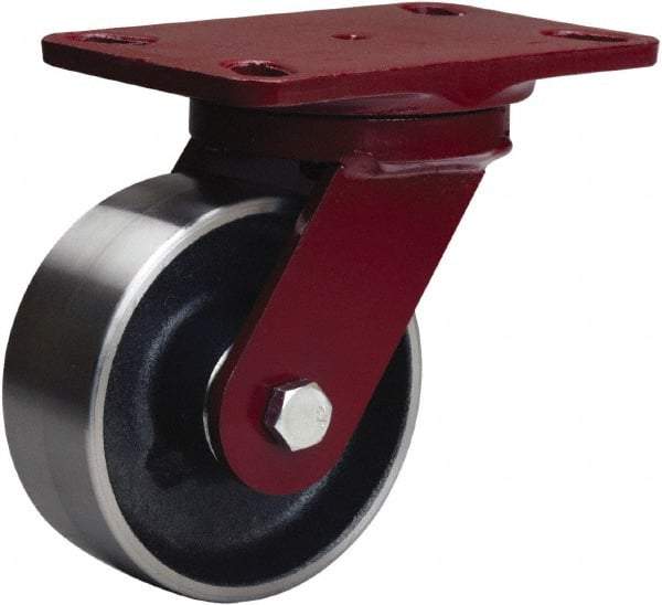 Hamilton - 5" Diam x 2" Wide x 6-3/4" OAH Top Plate Mount Swivel Caster - Forged Steel, 1,500 Lb Capacity, Sealed Precision Ball Bearing, 4-1/2 x 6-1/2" Plate - Exact Industrial Supply