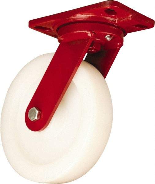 Hamilton - 8" Diam x 2" Wide x 9-3/4" OAH Top Plate Mount Swivel Caster - Nylon, Sealed Precision Ball Bearing, 4-1/2 x 6-1/2" Plate - Exact Industrial Supply