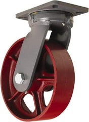 Hamilton - 10" Diam x 3" Wide x 12-1/2" OAH Top Plate Mount Swivel Caster - Cast Iron, 2,600 Lb Capacity, Tapered Roller Bearing, 5-1/4 x 7-1/4" Plate - Exact Industrial Supply