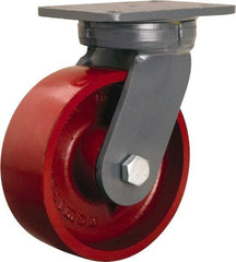 Hamilton - 8" Diam x 3" Wide x 10-1/2" OAH Top Plate Mount Swivel Caster - Cast Iron, 2,600 Lb Capacity, Tapered Roller Bearing, 5-1/4 x 7-1/4" Plate - Exact Industrial Supply