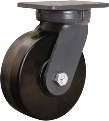 Hamilton - 8" Diam x 3" Wide x 10-1/2" OAH Top Plate Mount Swivel Caster - Phenolic, 3,000 Lb Capacity, Tapered Roller Bearing, 5-1/4 x 7-1/4" Plate - Exact Industrial Supply